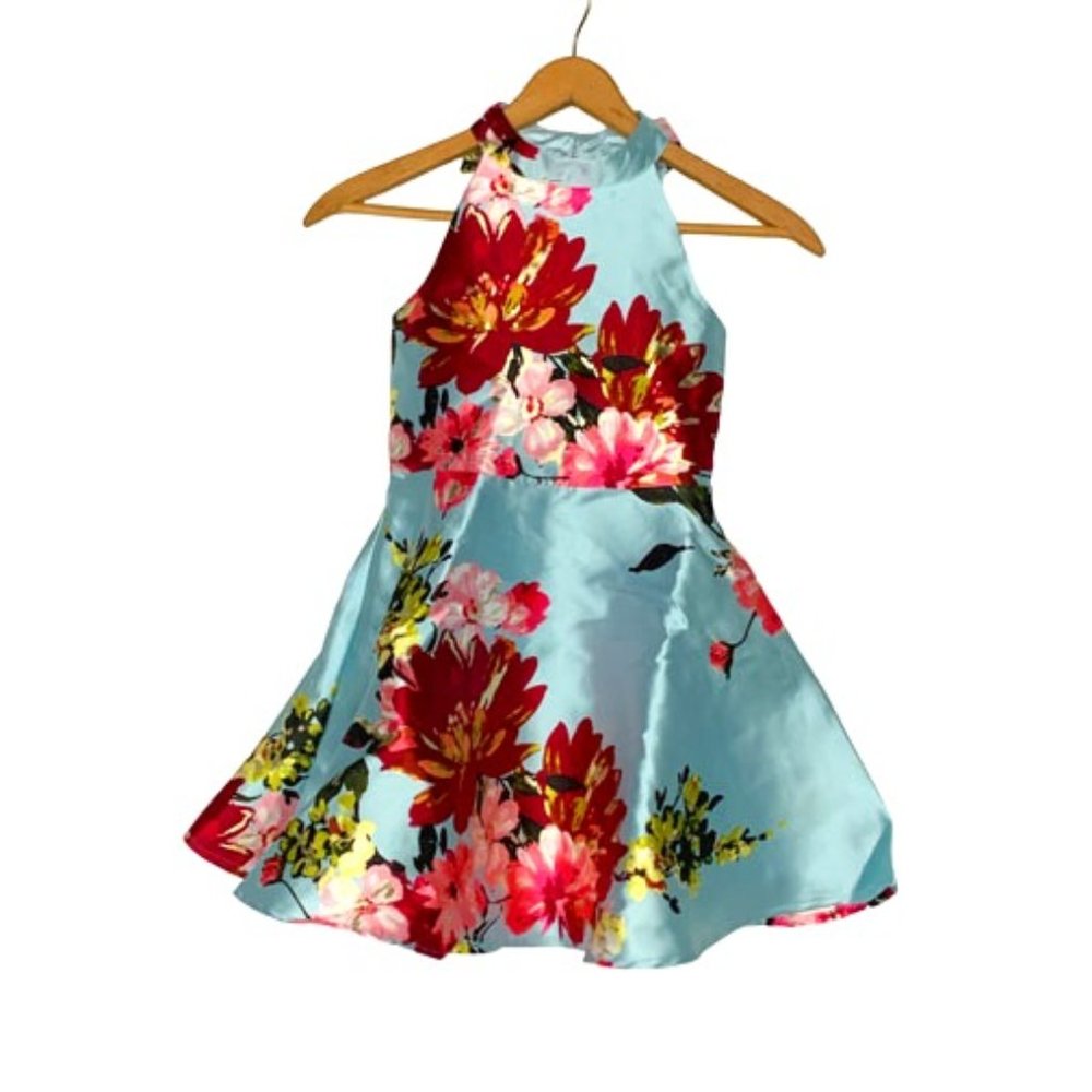 Pink & Violet Big Girls Blue Floral-Print Scalloped Mikado Dress Sz 14 MSRP $84